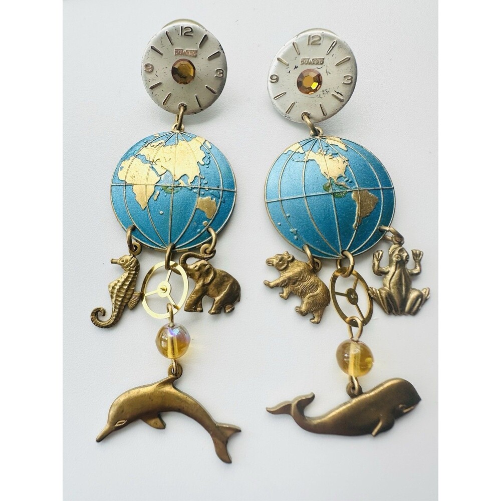 Vintage Planetary Animal Dangle Earrings